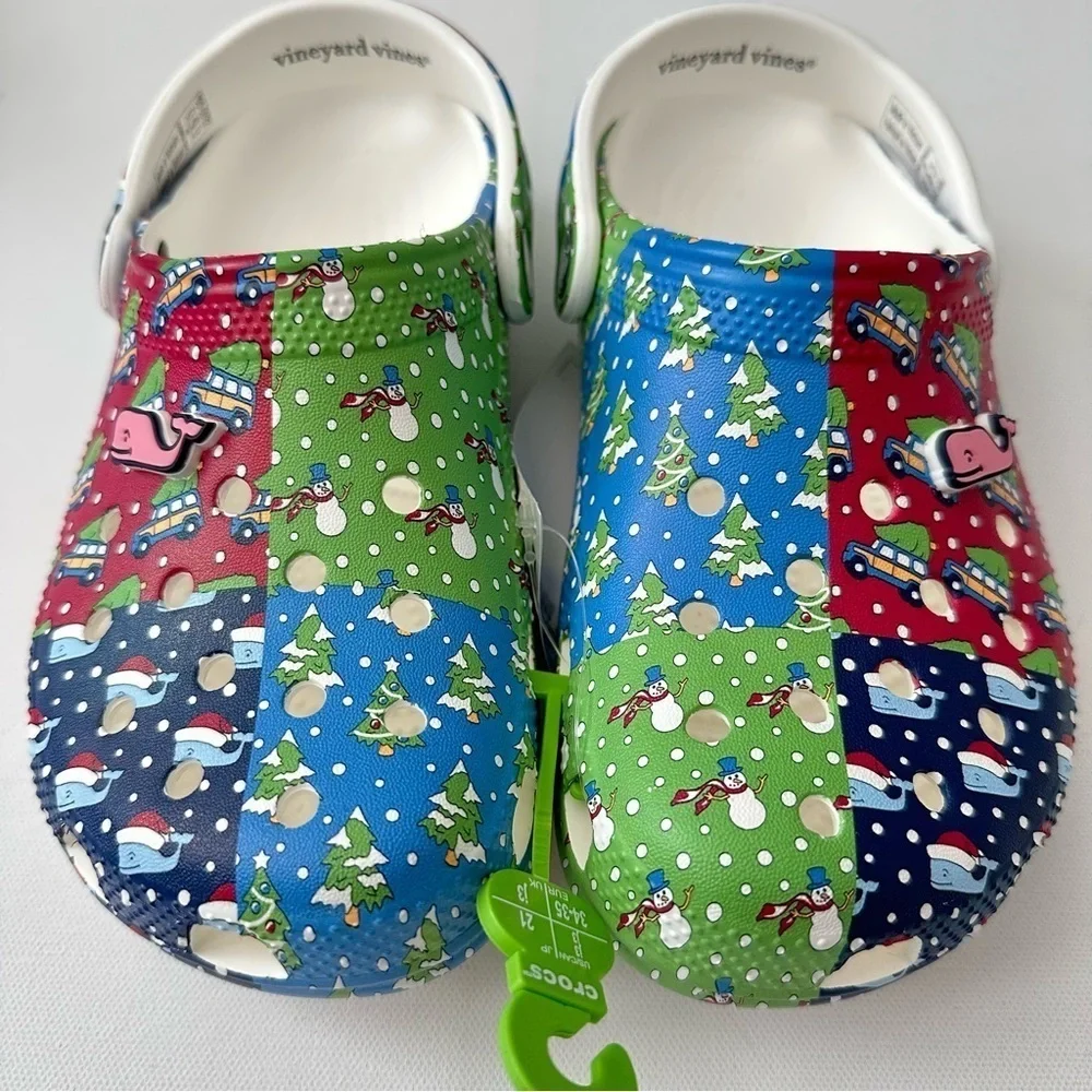 CROCS x Vineyard Vines HOLIDAY PATCHWORK CLOGS Size 3 Kids